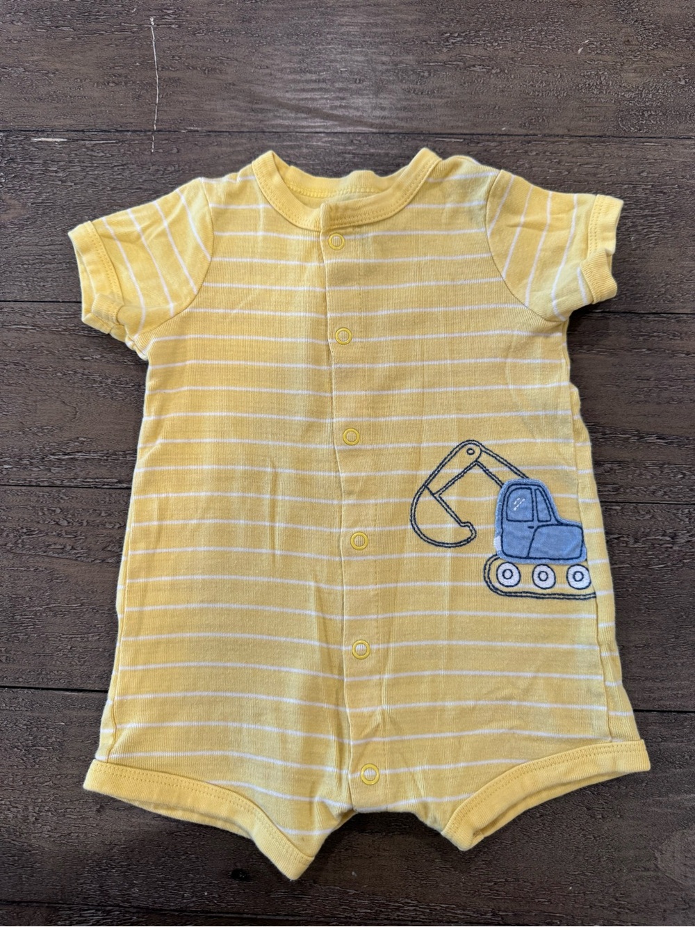 Carter's Yellow Striped Baby One-Piece with Blue Excavator